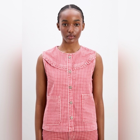 Damson Madder Tops - NEW Damson Madder Mari Vest Top Red Gingham Size 10